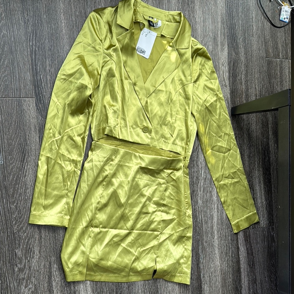 Satin Olive Green dress with front cut out